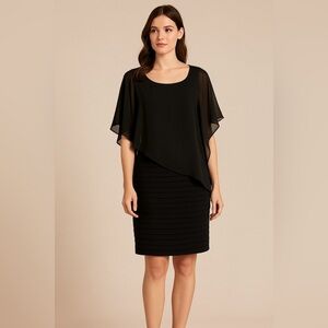 NWT Betsy & Adam Black Chiffon Cape Cocktail Dress Size 12 Elegant Formal